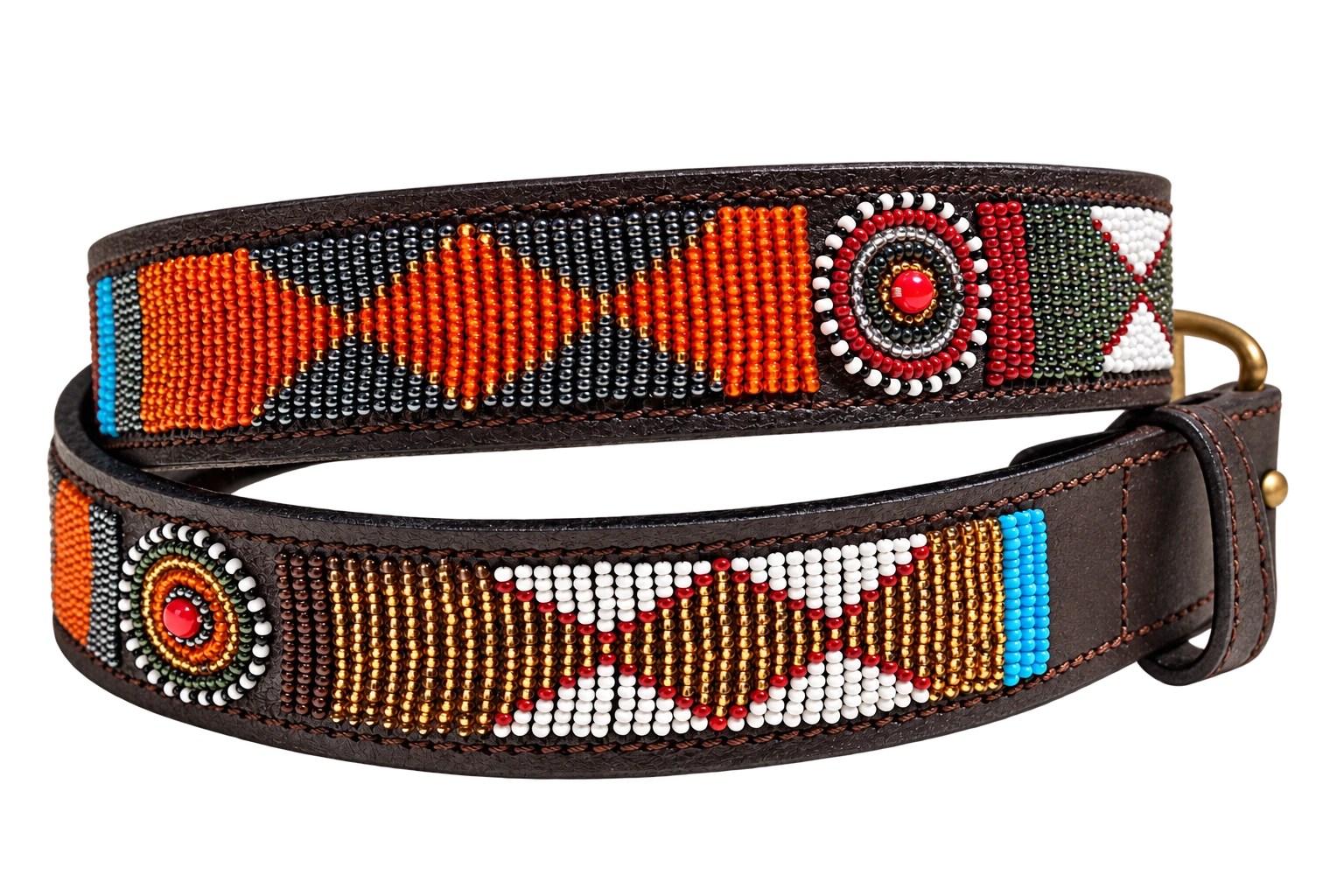 The Pejeta beaded leather belt, isolated from its studio photograph